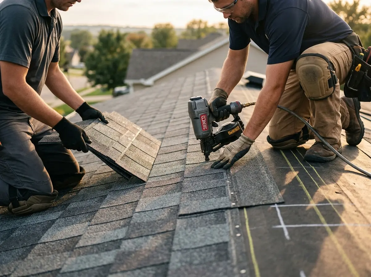 Professional roofer working on a residential roof in Vero Lake Estates